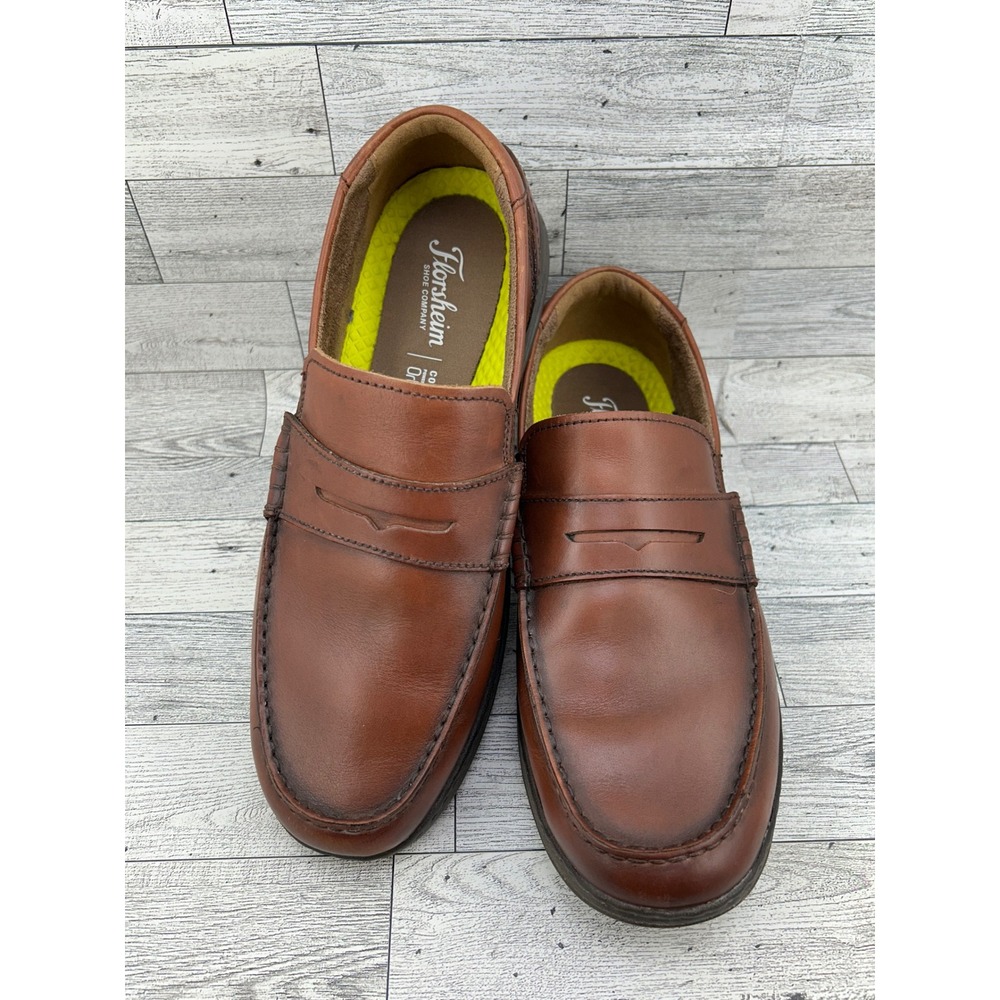Florsheim Men Brown Leather Penny Loafers Comfortech Ortholite 13372-221 Sz 9W